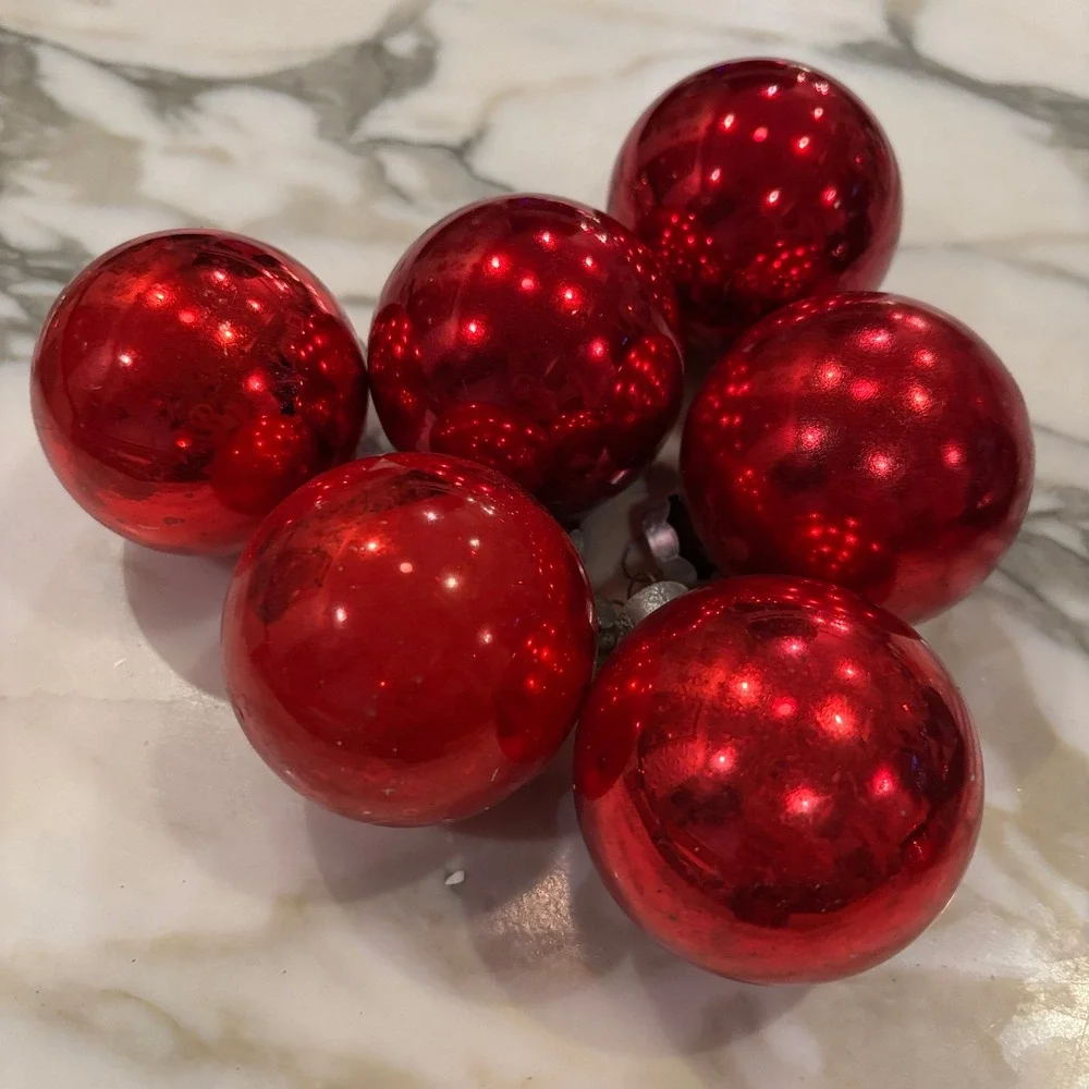 Vintage Christmas Ornaments Red Small Glass Ball Miscellaneous Set of 6